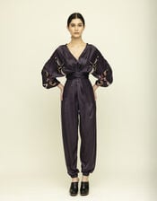 Tallulah & Hope Jodie Embroidered Wrap Jumpsuit, Grey (SMOKE), large