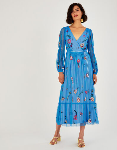 Hattie Embellished Wrap Dress, Blue (BLUE), large
