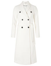 Double-Breasted Long Coat, White (WHITE), large
