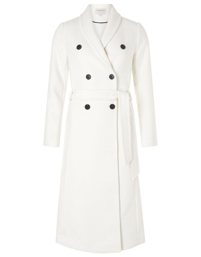 Double-Breasted Long Coat, White (WHITE), large