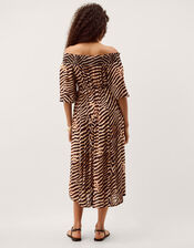 Annie Bardot Animal Print Midi Dress, Brown (BROWN), large