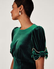Belle Velvet Bow Dress, Green (GREEN), large