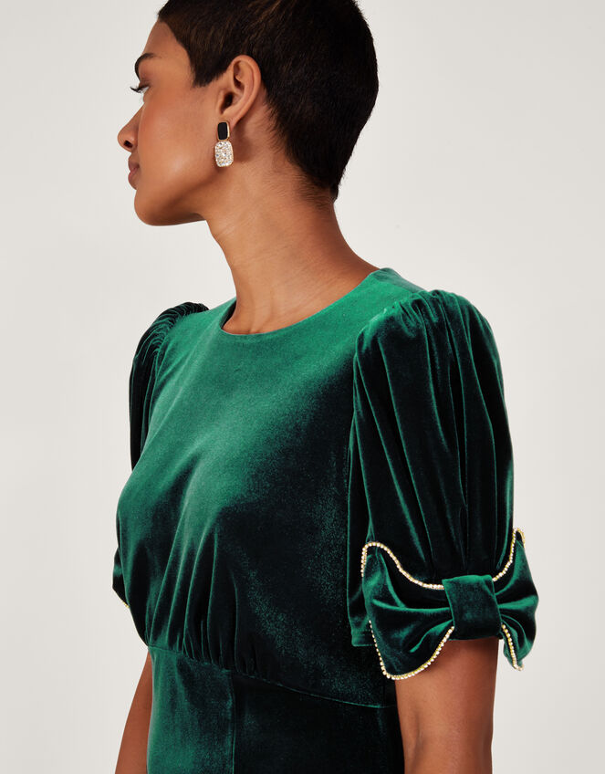 Belle Velvet Bow Dress, Green (GREEN), large