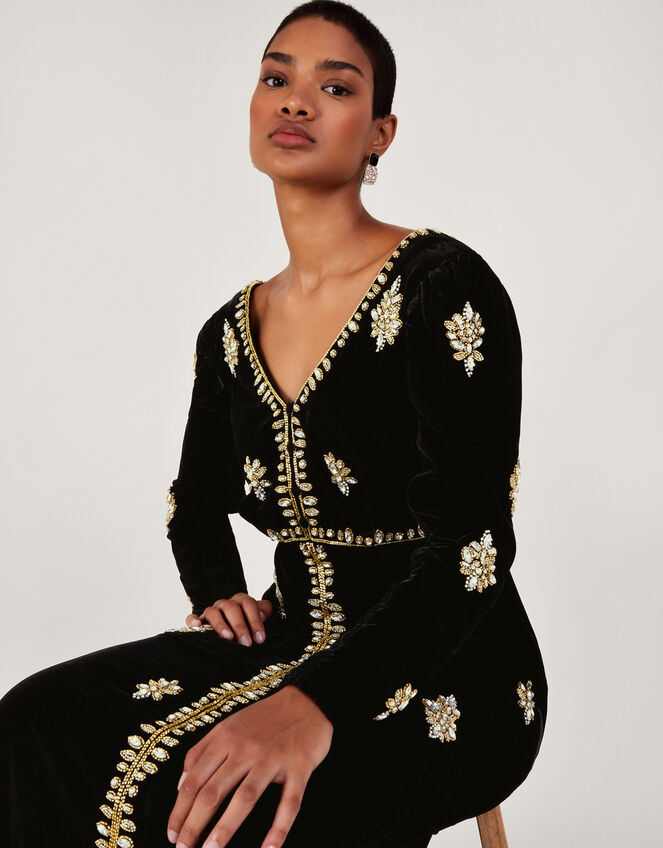 Vanessa Velvet Embellished Dress, Black (BLACK), large