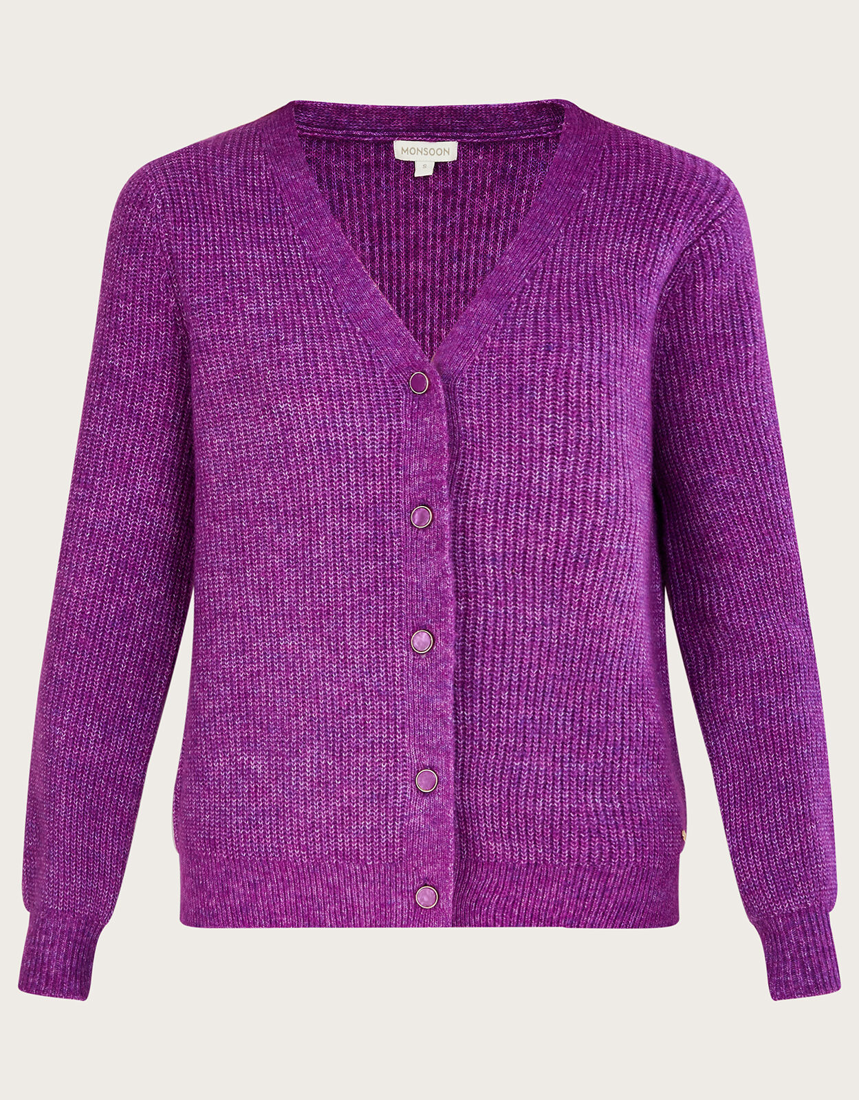 Monsoon Super-Soft Ribbed Knit Cardigan- Purple