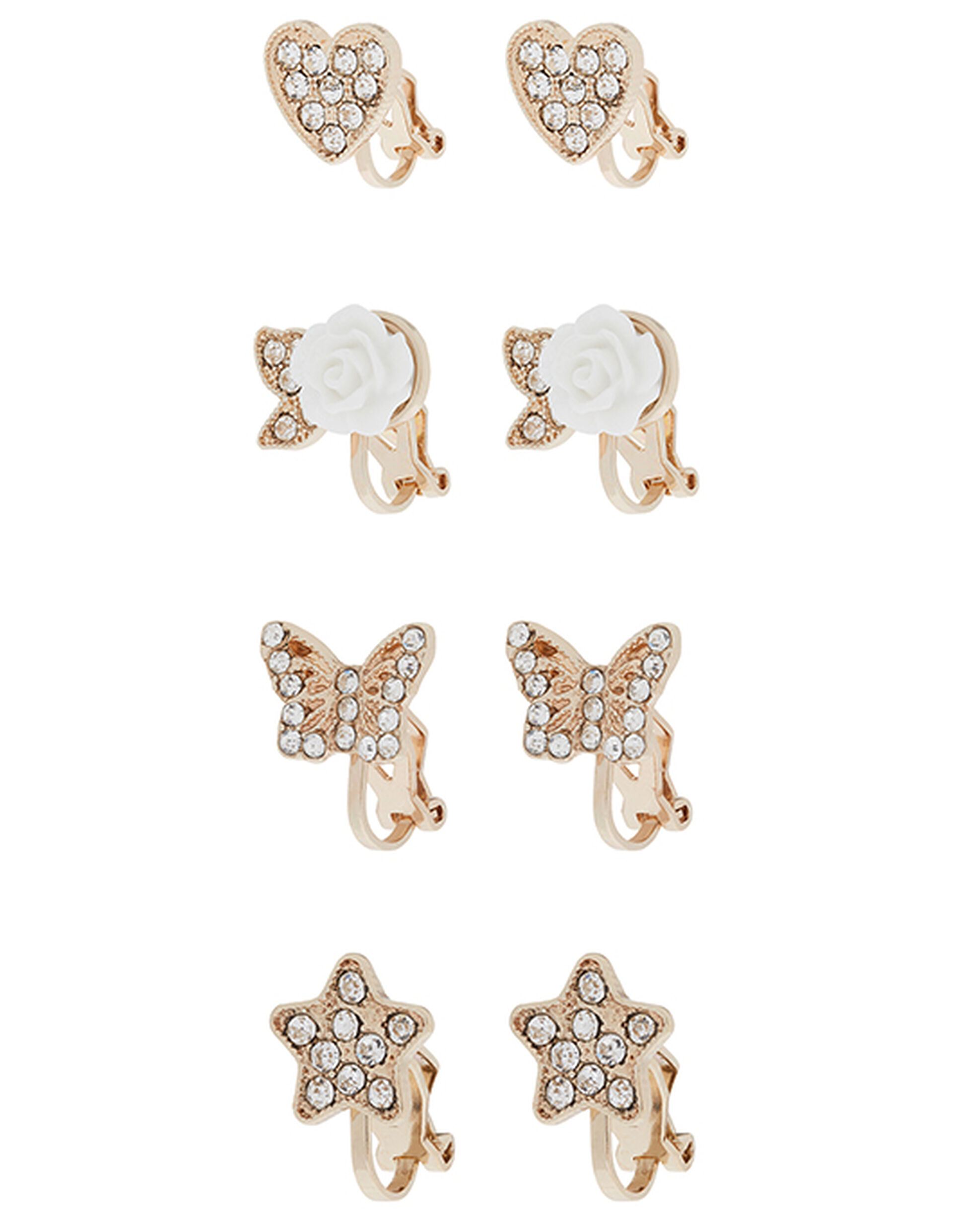 Multi-Shape Diamanté Clip-On Earring Set, , large
