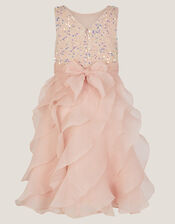 Sequin Waterfall Ruffle Party Dress, Pink (PINK), large
