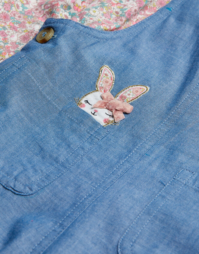Baby Denim Dungaree and Floral Top Set, Blue (BLUE), large