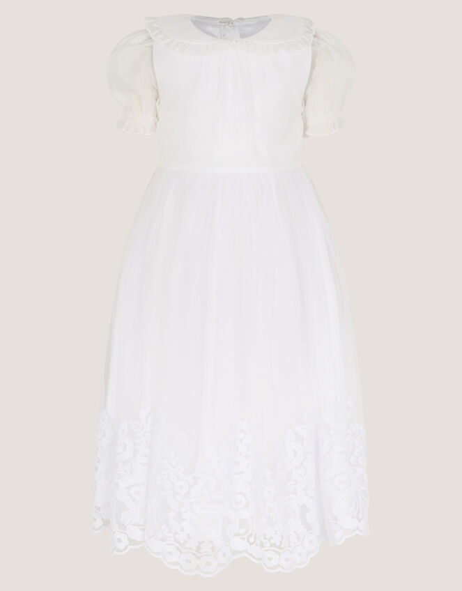 Athena Puff Sleeve Floral Communion Dress, White (WHITE), large