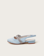 Diamante Strap Satin Slingback Flats, Blue (BLUE), large