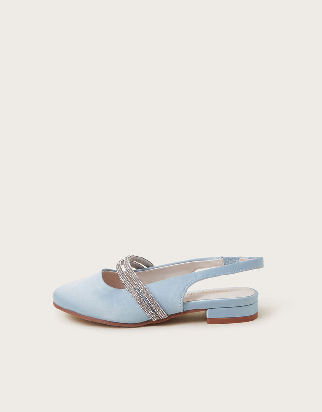 Diamante Strap Satin Slingback Flats, Blue (BLUE), large