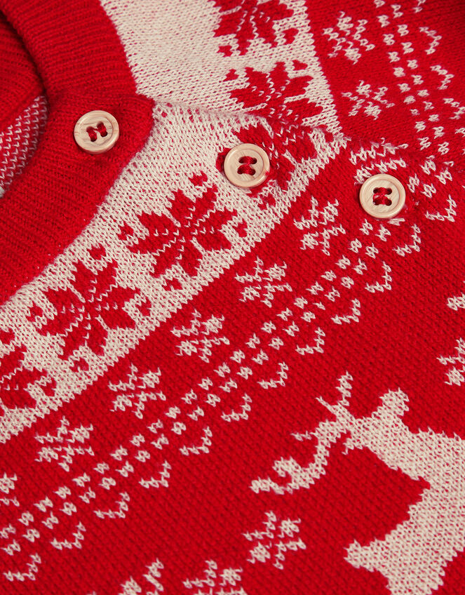 Newborn Fair Isle Reindeer Sleepsuit, Red (RED), large
