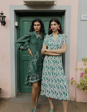 Geometric Print Midi Jersey Shirt Dress, Green (GREEN), large