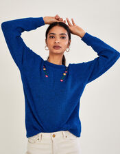 Floral Embroidered Jumper with Recycled Polyester, Blue (BLUE), large