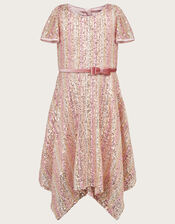 Tamara Sequin Velvet Bow Belt Dress, Pink (PINK), large