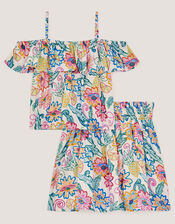 Tropical Floral Bardot Top & Skirt Set, Ivory (IVORY), large