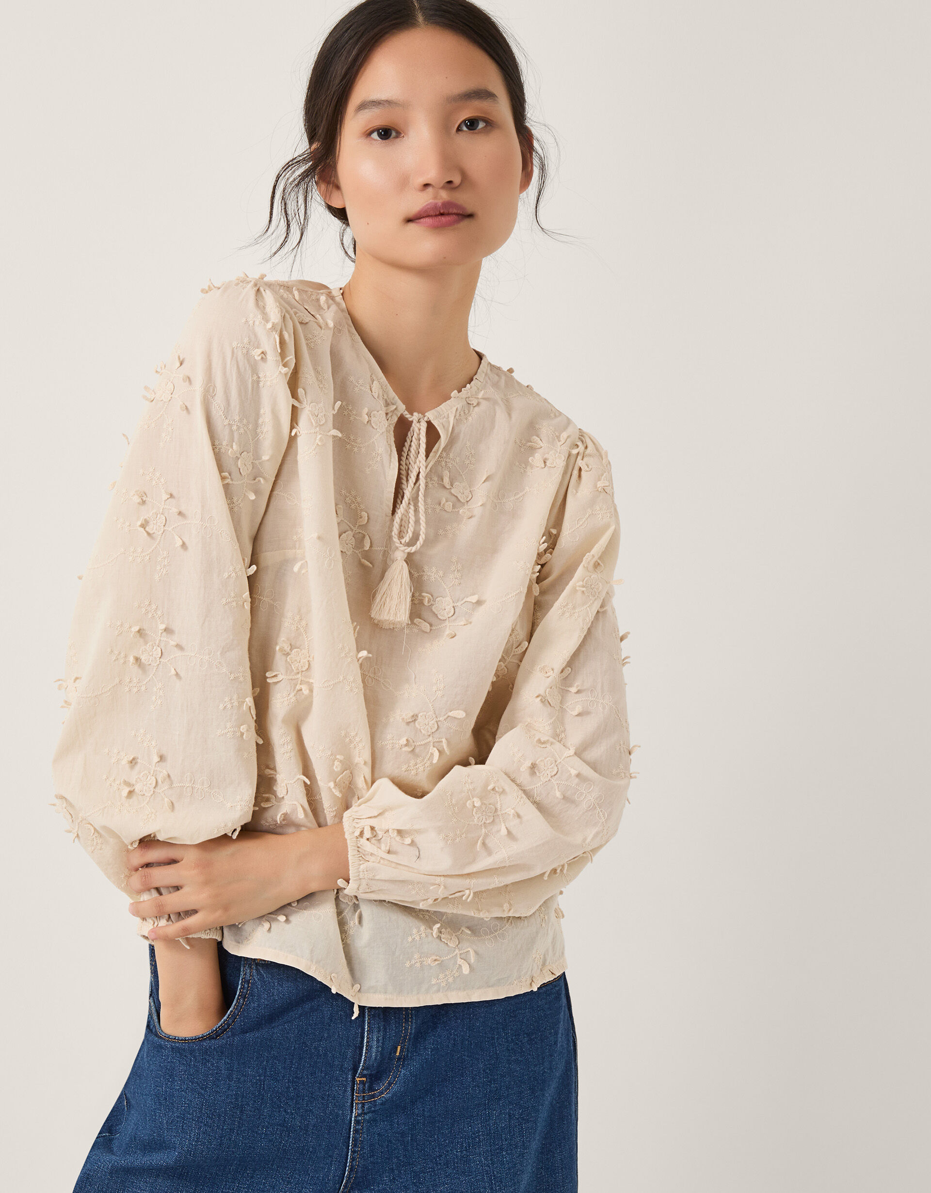 Pascale Floral Appliqué Blouse Ivory
