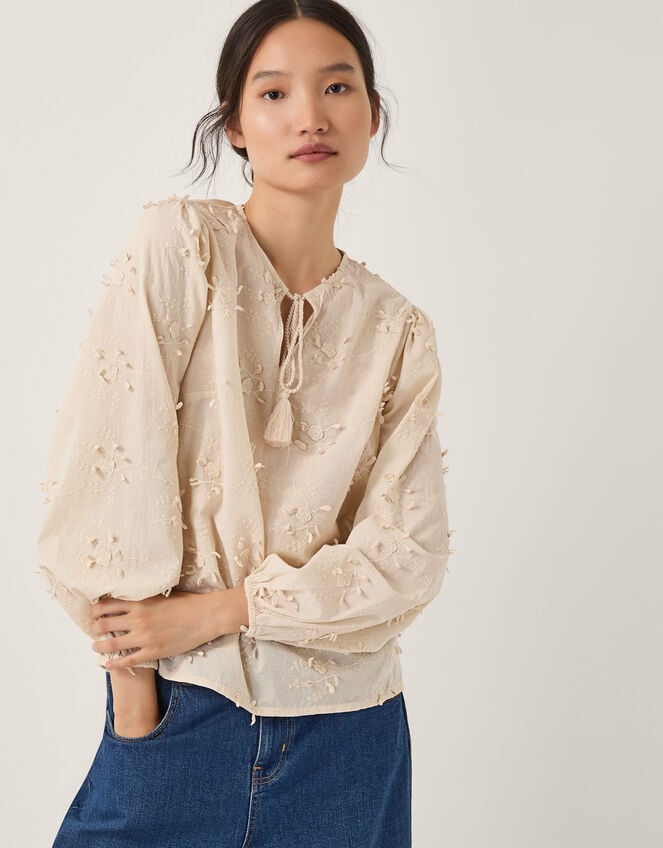 Pascale Floral Appliqué Blouse, Ivory (IVORY), large