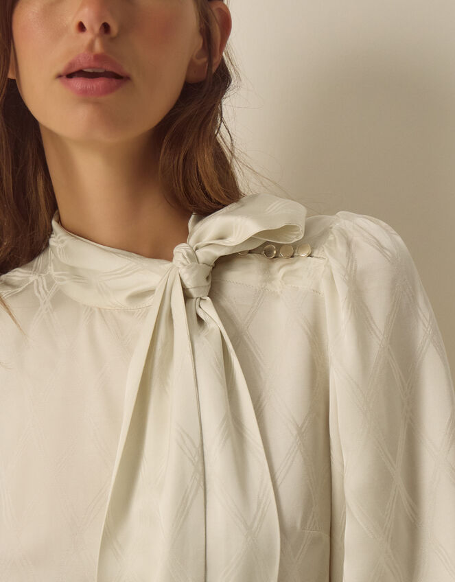 Skyla Jacquard Pussybow Blouse, Ivory (IVORY), large