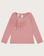 Multi Ruffle Layer Long Sleeve Top, Pink (PINK), large