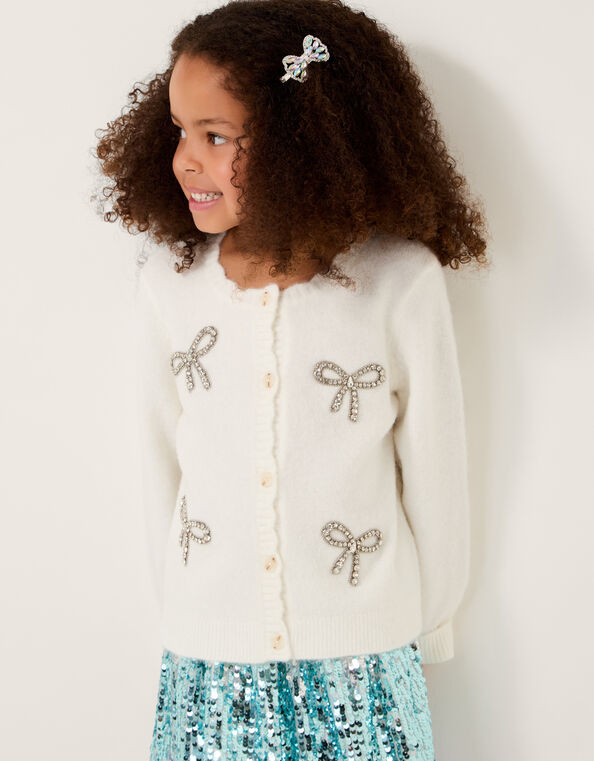 Bow Embellished Cardigan, Ivory (IVORY), large