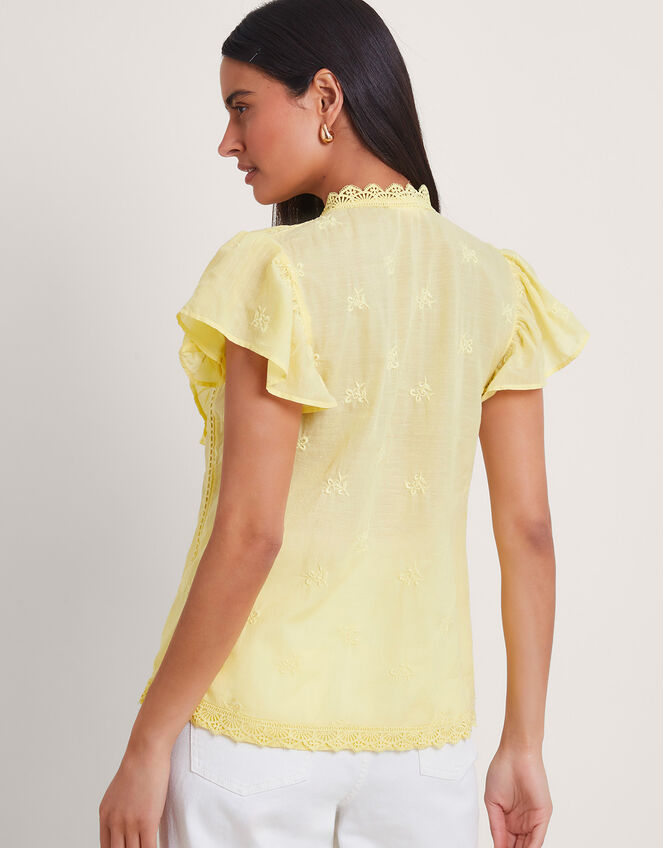 Rue Embroidered Ruffle Blouse, Yellow (LEMON), large