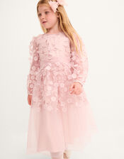 Oona Long Sleeve Floral Appliqu&eacute; Party Dress, Pink (PINK), large