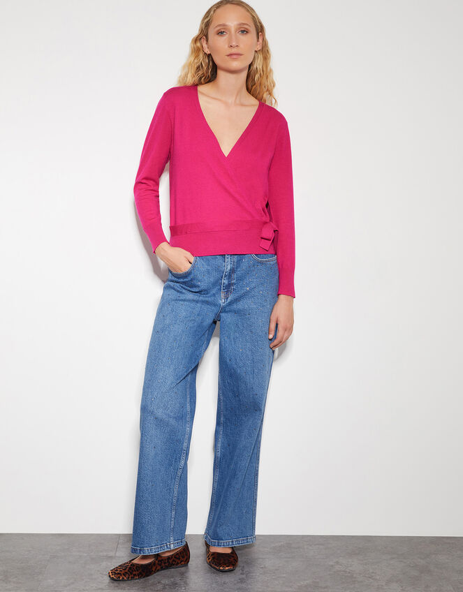 Riley Wrap Jumper, Pink (BRIGHT PINK), large
