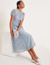 Ellie Lace Short Sleeve Midi Dress, Grey (GREY), large