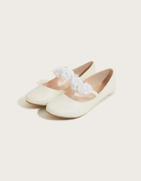 Corsage Ballerina Flats, Ivory (IVORY), large