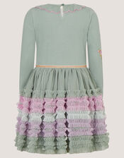 Sequin Butterfly Ruffle Disco Dress, Green (GREEN), large