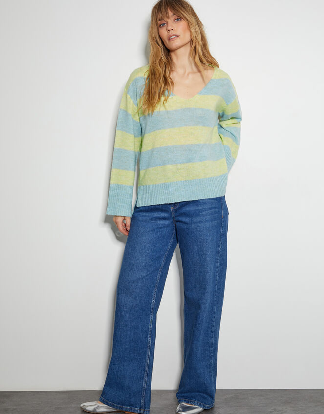 Sable Stripe V-Neck Jumper, Yellow (YELLOW), large