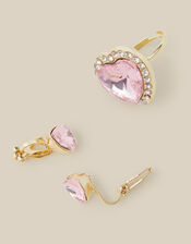Jewel Heart Clip-On Earrings & Ring Set, , large