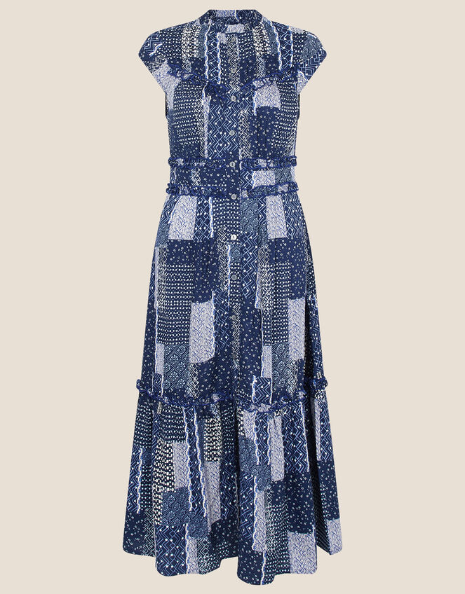 Patchwork Print Midi Dress, Blue (NAVY), large
