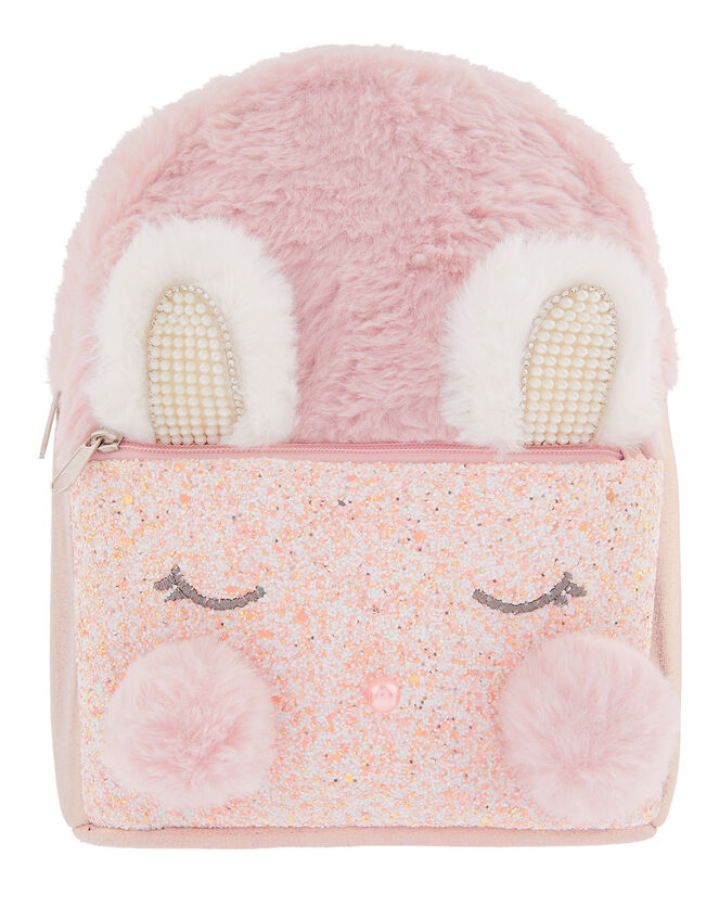 Penny Pearl Fluffy Bunny Backpack, , large