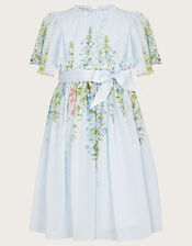 Hyacinth Print Angel Sleeve Dress, Blue (BLUE), large