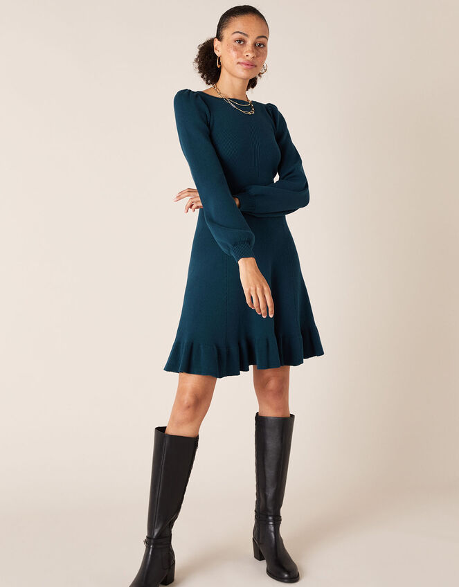Peplum Hem Knit Dress, Teal (TEAL), large