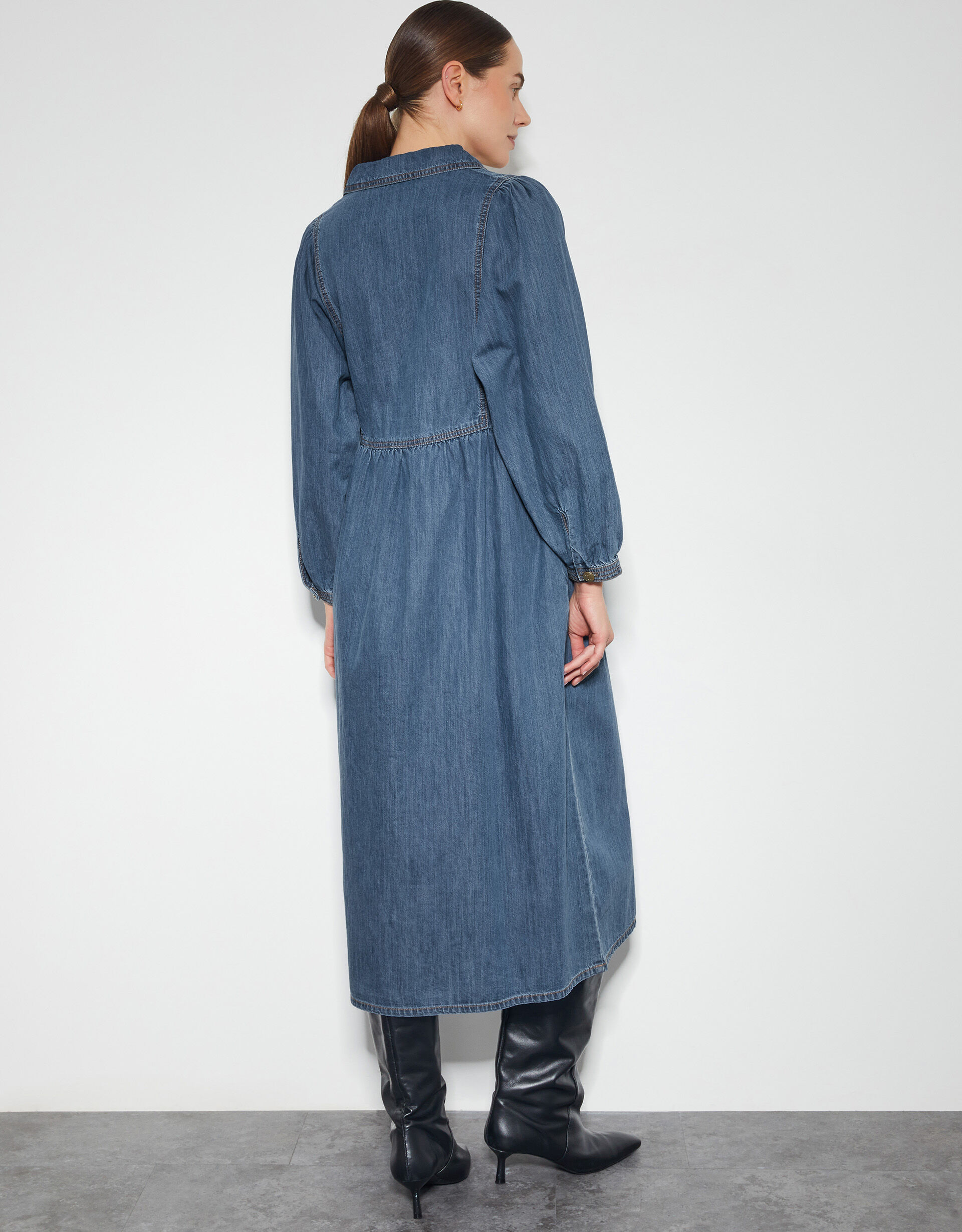 Wilma Long Sleeve Denim Midi Dress Blue Day Dresses Monsoon UK