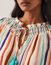 Sally Stripe Long Sleeve Top, White (WHITE), large