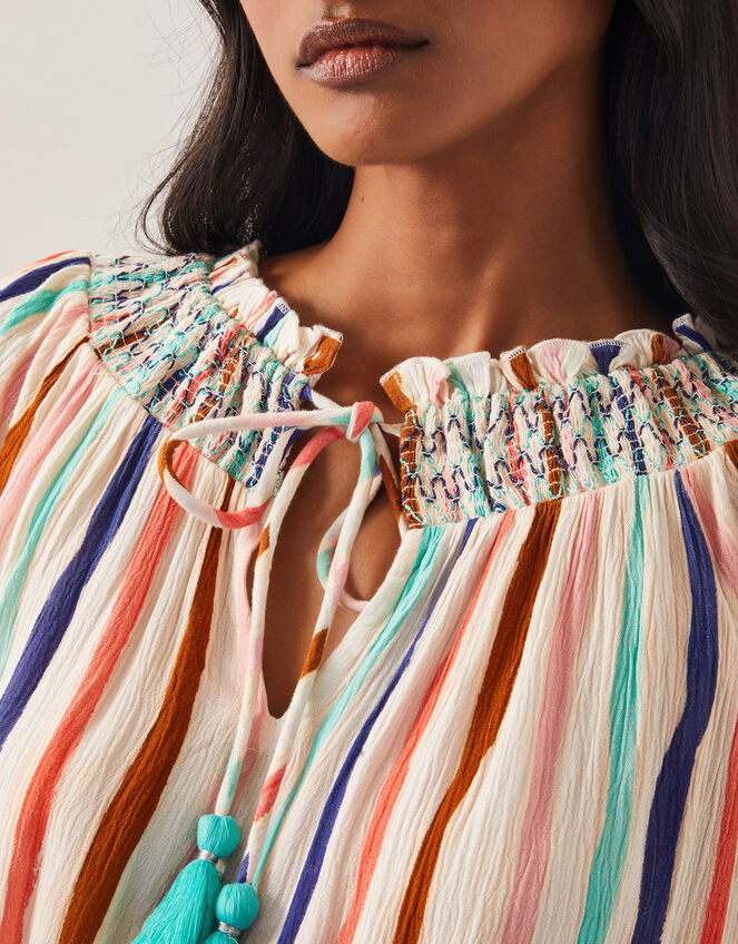 Sally Stripe Long Sleeve Top, White (WHITE), large