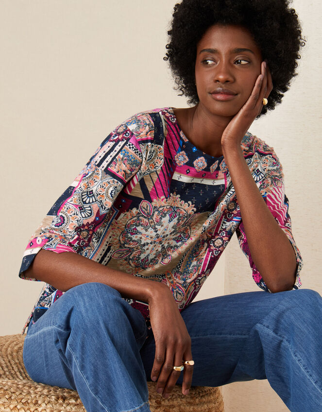 Patch Print Jersey Top, Pink (PINK), large