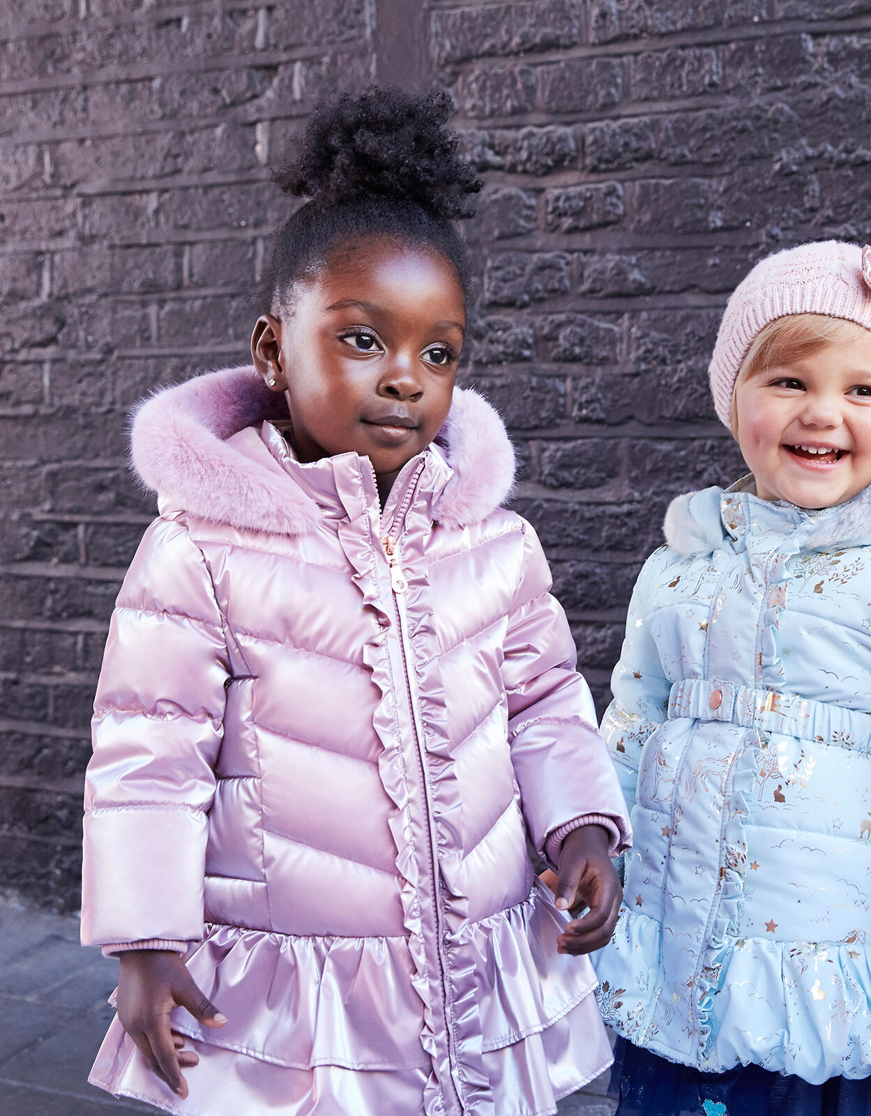 Metallic Frill Hooded Coat Pink
