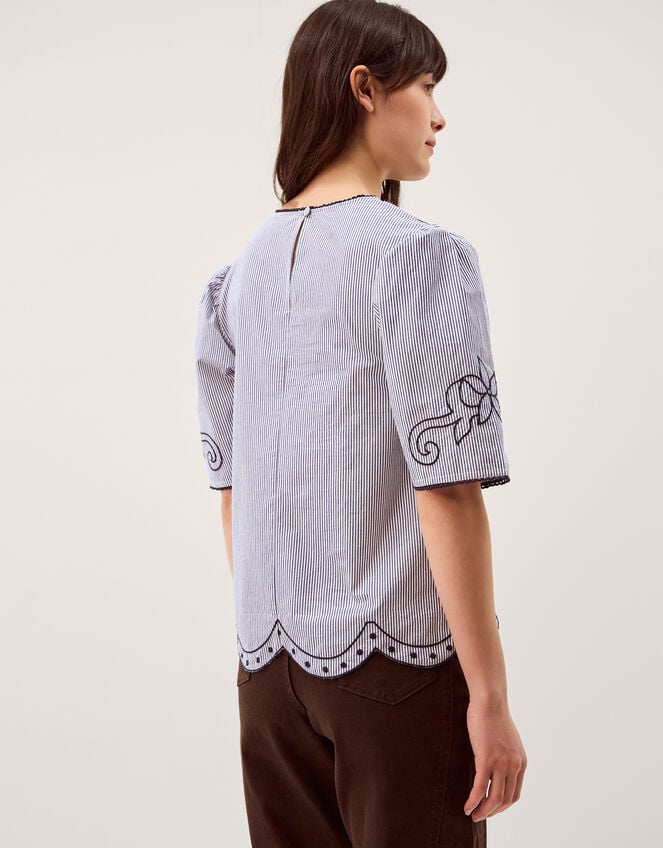 Kirsty Embroidered Stripe Top, Blue (NAVY), large