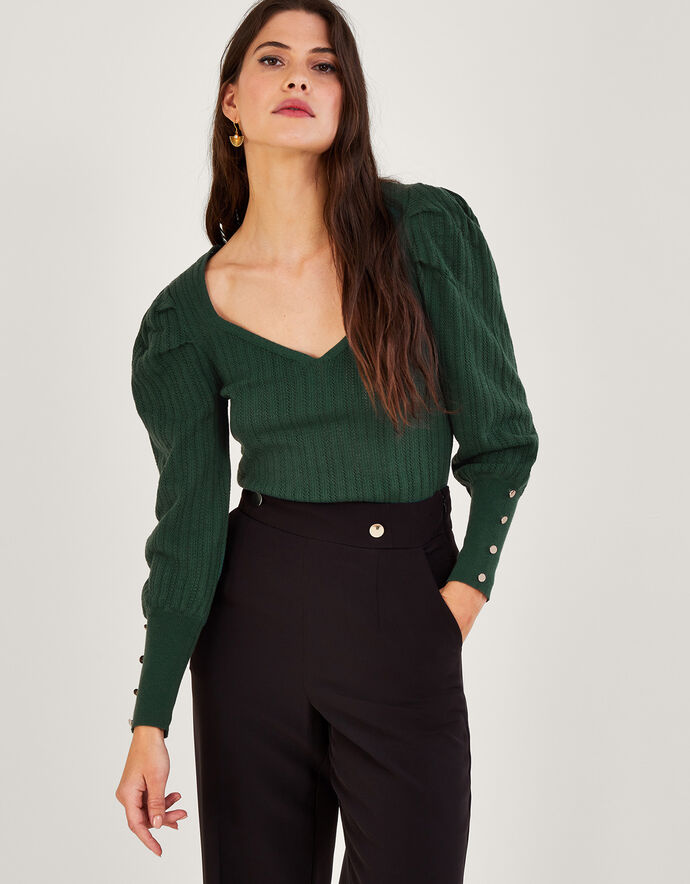 Stitch Sweetheart Neckline Jumper in Recycled Polyester Green ...