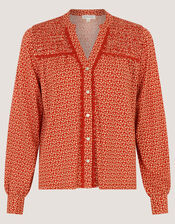 Palmer Print Smocked Jersey Top, Red (RED), large