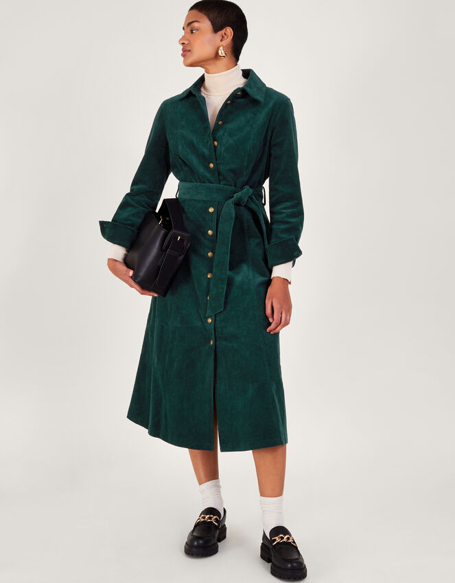 Teri Cord Shirt Dress, Green (DARK GREEN), large