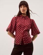 Claire Puff Sleeve Polka Dot Shirt, Red (BERRY), large