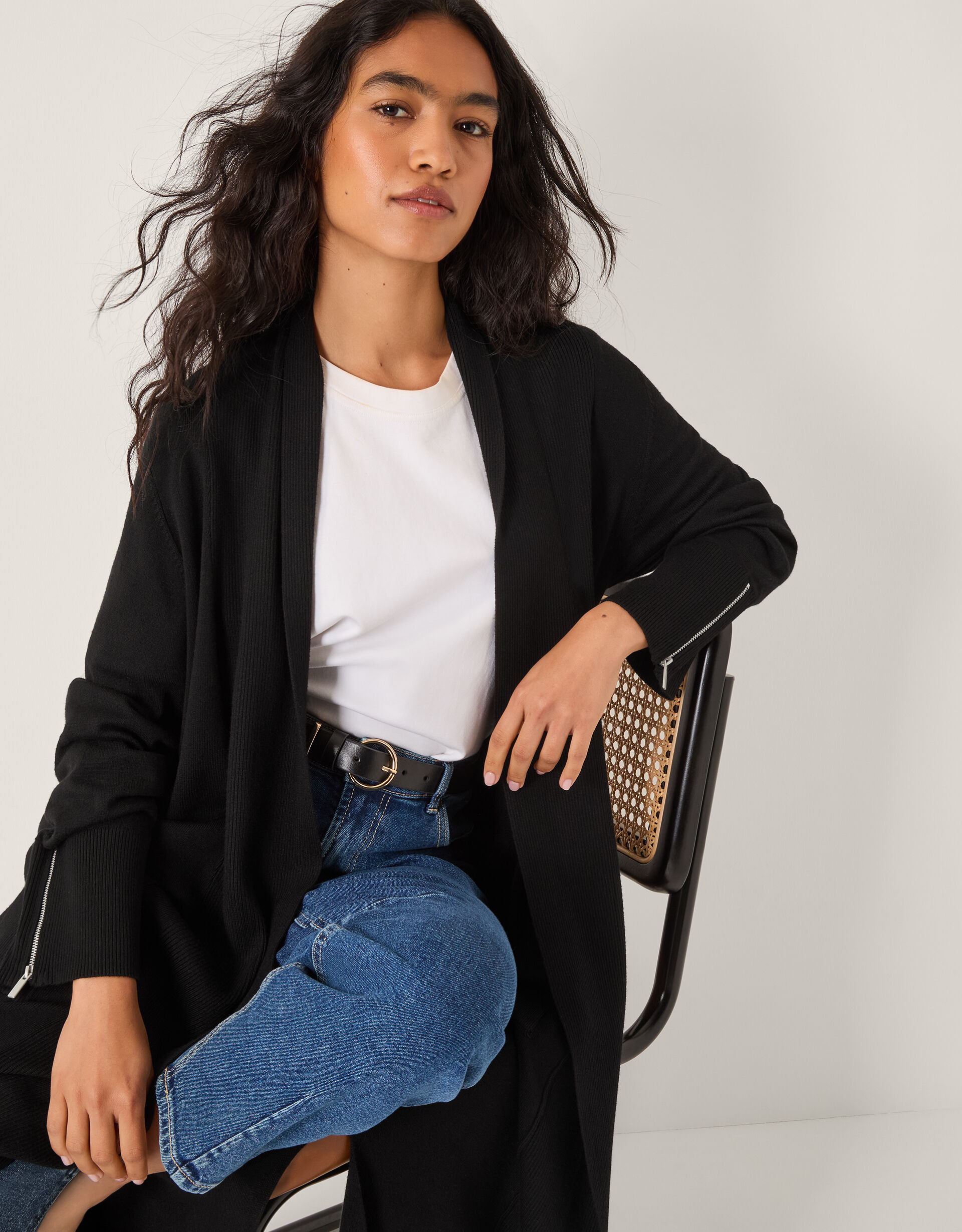 Sade Zip Longline Cardigan Black