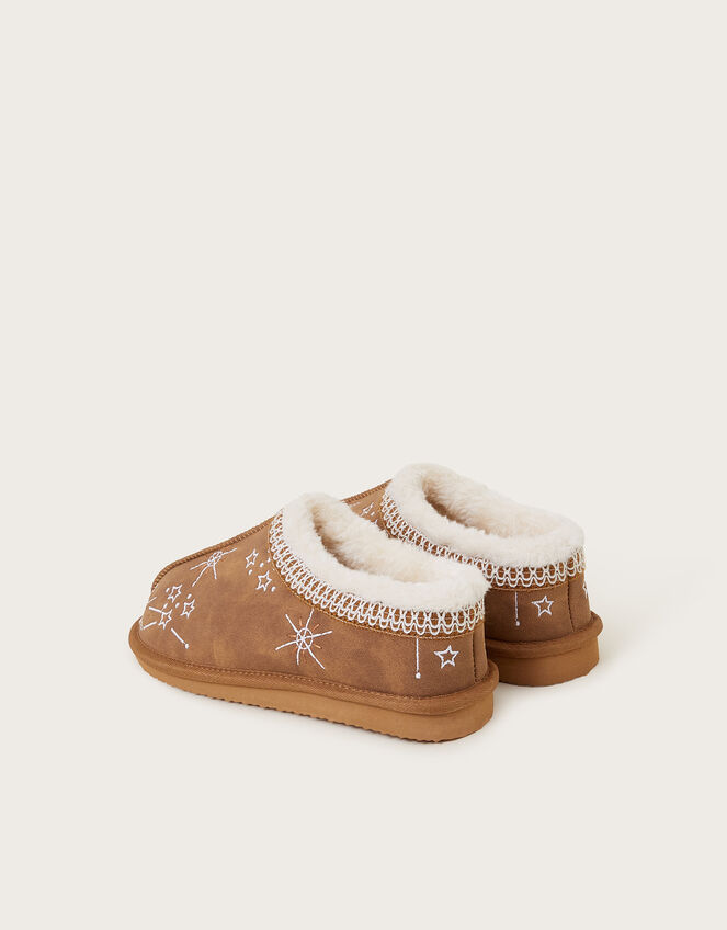 Ebony Embroidered Suedette Mule Slippers, Tan (TAN), large