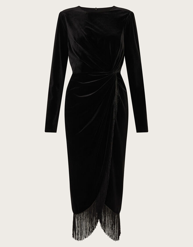 Flossie Velvet Fringe Dress, Black (BLACK), large